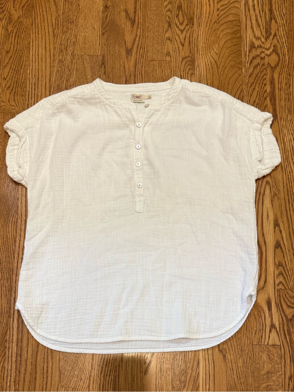 Faherty White Short-Sleeve Button Henley Blouse